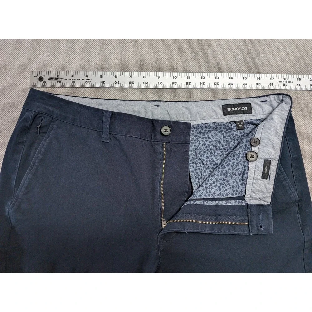 BONOBOS Pants Men's Navy Blue 36x32 Tailored Fit Cotton Stretch Chinos Office